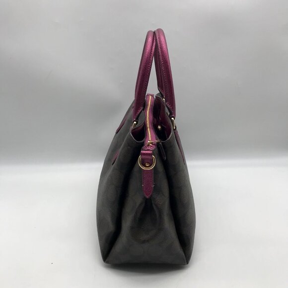 Coach Brown And Purple Monogram Convertible Satchel Bag F73292 - Picture 4 of 11